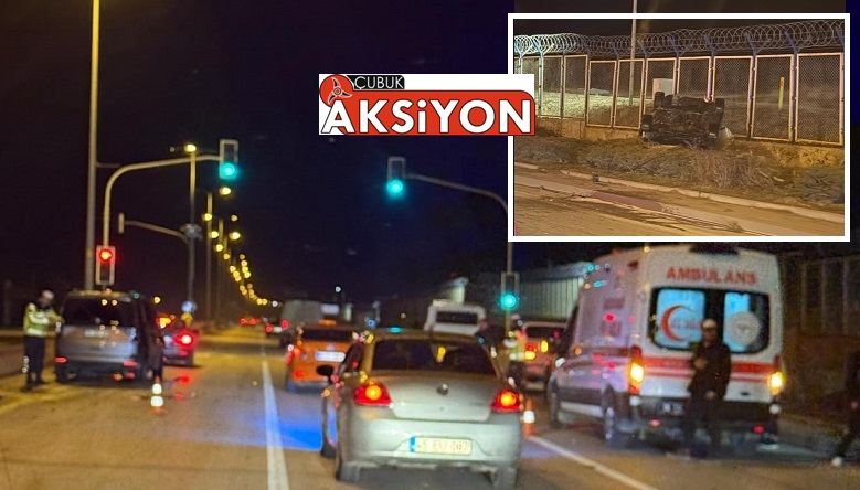 Ankara Çubuk yolunda çarpışan otomobil takla attı